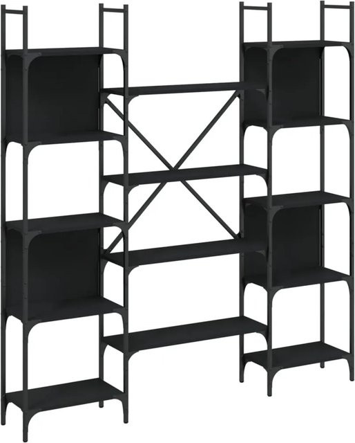 vidaXL Bücherregal Schwarz Modern Wandmontage aus Metall und MDF, B: 155,5 cm, T: 24,0 cm, H: 166,5 cm - Bild 1