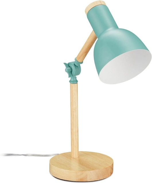 Relaxdays Schreibtischlampe aus Holz in Grün, höhenverstellbare Retro Tischleuchte für Büro und Wohnzimmer, Höhe: 45,5 cm, Breite: 14,5 cm - Bild 1