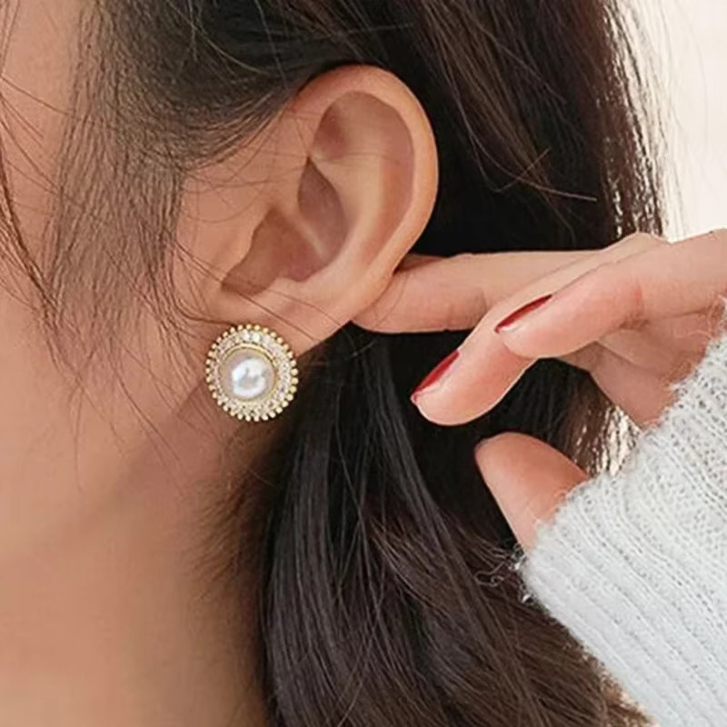 Huitan Damen-Ohrstecker, Perle, Zirkonia, Gold - Bild 2