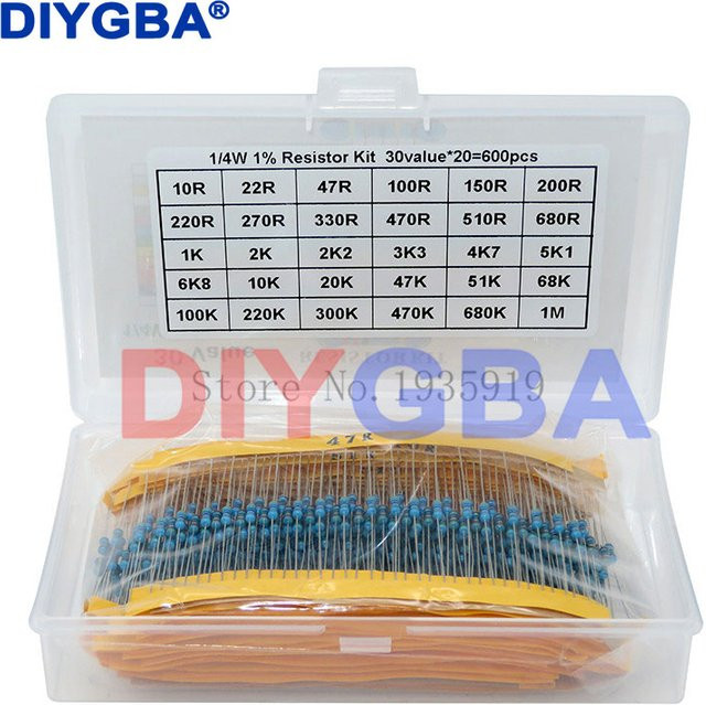 DNIGEF Metallfilm-Widerstand-Set mit 600 Teilen, 1% Toleranz, 30 verschiedene Werte von 10 Ohm bis 1 MOhm, Multicolor - Bild 1