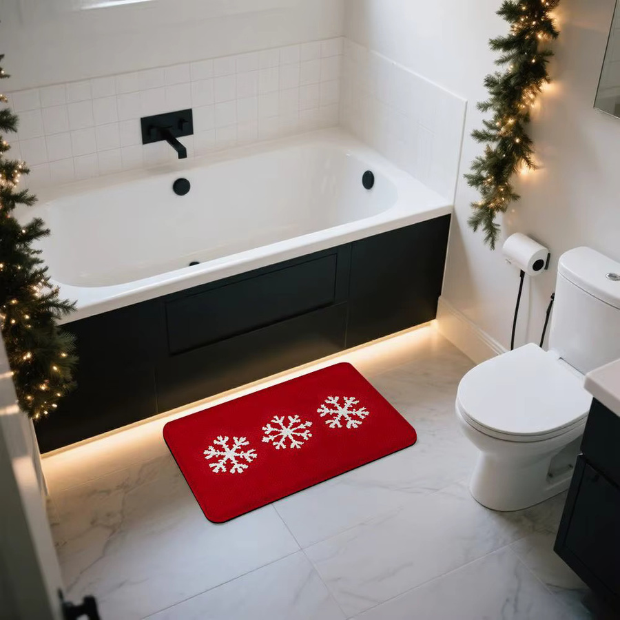VIKAMA Rutschfeste Badezimmer Bodenmatte mit Weihnachten Schneeflocken Motiv in Rot und Weiß - Bild 4