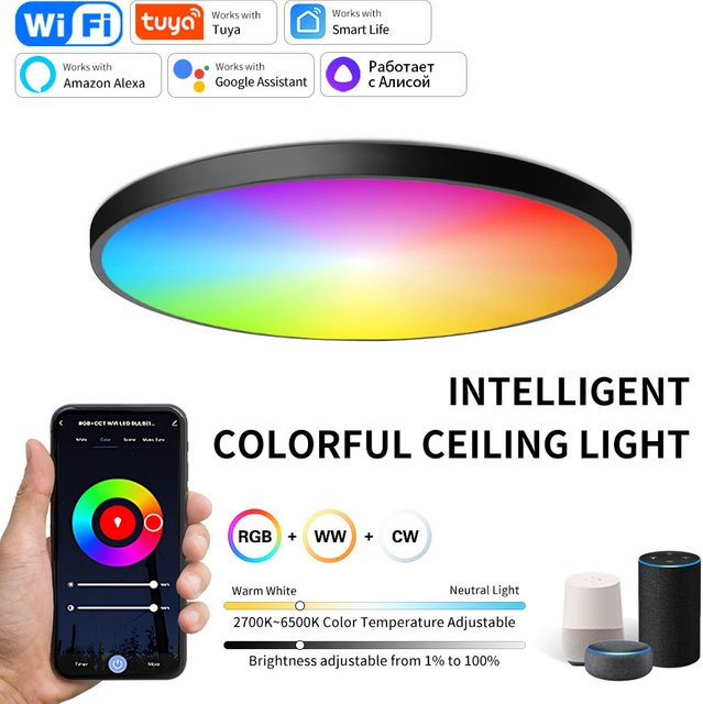 Tuya WiFi Smart LED Deckenlampe RGB Dimmbar mit Alexa und Google Home, Multicolour, Rund - Bild 1