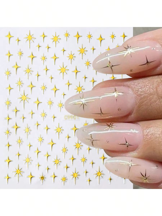 MAGT Nagelaufkleber, Gold- und Silber-Stern, 3D-Laser, Metallic, 6 Blatt - Bild 2