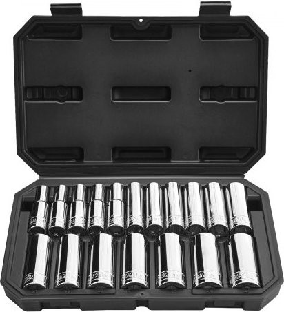 VEVOR Steckschlüsselsatz 18-teilig, 1/2 Zoll Antrieb, metrischer Werkzeugsatz aus verchromtem Chrom-Vanadium-Stahl in Silber mit Aufbewahrungskoffer - Bild 1
