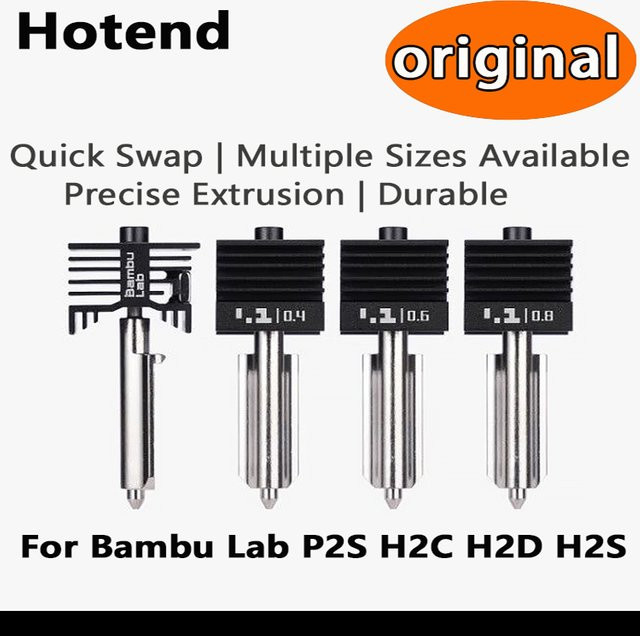 Bambu Lab Original Hotend Kit für P2S H2S H2D H2C mit gehärtetem Stahl und Edelstahl Düsen in 0,2/0,4/0,6/0,8 mm, Farbe: Silber - Bild 1