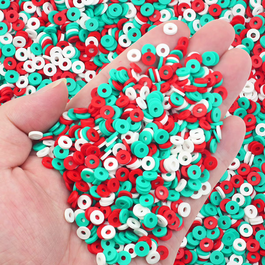 JHNBY Tonperlen, 6 mm, rot, grün, weiß, Weihnachtsthema - Bild 4