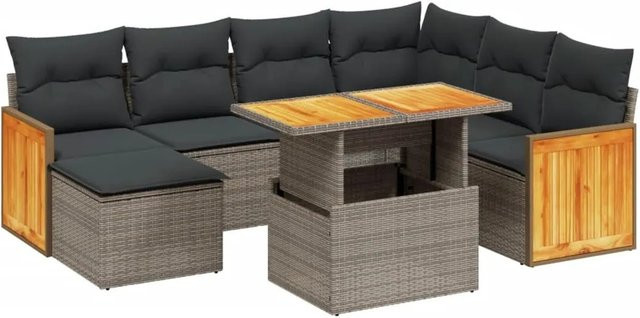 vidaXL 8-teilige Garten-Sofagarnitur aus Polyrattan in Grau mit Kissen und Couchtisch - Bild 1