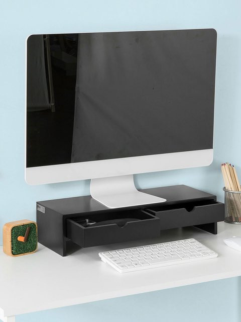 SoBuy BBF02 Monitorständer mit 2 Schubladen in Weiss, B/T/H: 47 x 11 x 18 cm - Bild 1