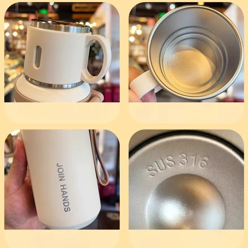 JUSTINLAU Thermosbecher Vakuumflaschen mit Teesieb aus Edelstahl, tragbare Reise-Thermowasserflaschen in Grün und Weiß, 600/800 ml - Bild 5