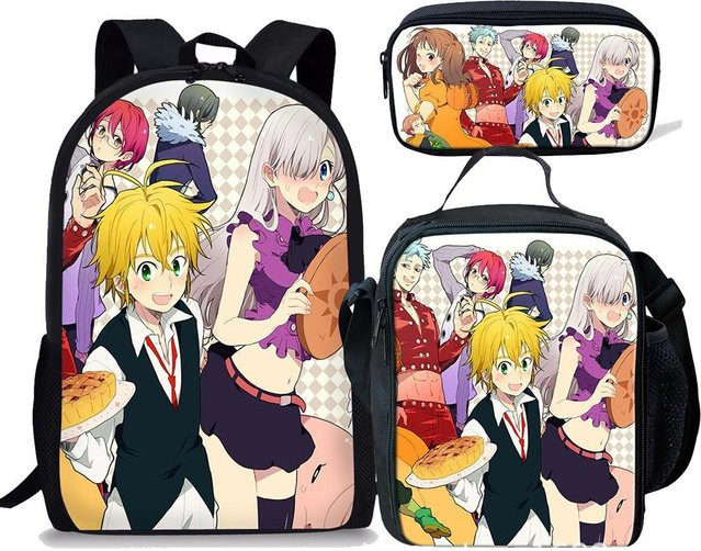Schülerrucksack Set Sieben Todsünden von Fancy Style Studio mit Brottasche und Federmäppchen in Multicolour - Bild 1