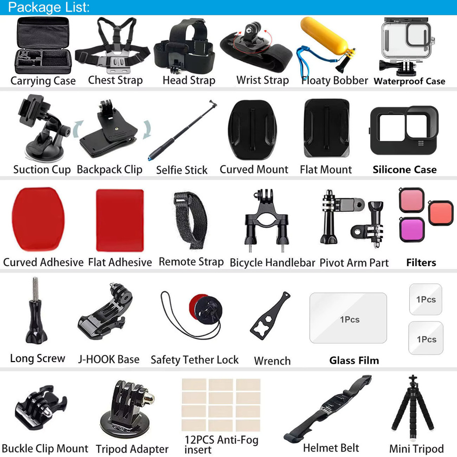 GoPro Zubehör-Set für Hero 13 Black mit Tragetasche, wasserdichtem Gehäuse und Stativ-Set - Bild 3