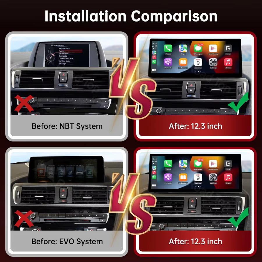 RoadTop 12,3 Zoll Drahtloser CarPlay Multimedia-Bildschirm für BMW Serie 1 2 3 4 NBT EVO in Schwarz - Bild 3