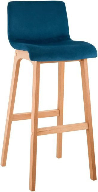 DELUKE Barhocker TENAR mit Lehne aus Samt in Blau und Buchenholz, B/T/H: 41 x 46 x 101 cm - Bild 1