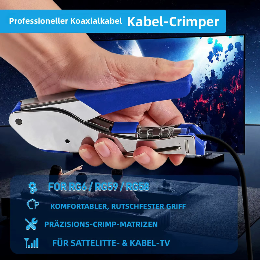 ZoeRax Koaxial-Kompressionswerkzeug-Set mit Crimper-Zange, Abisolierwerkzeug und 20 RG6 F-Steckern - Bild 4