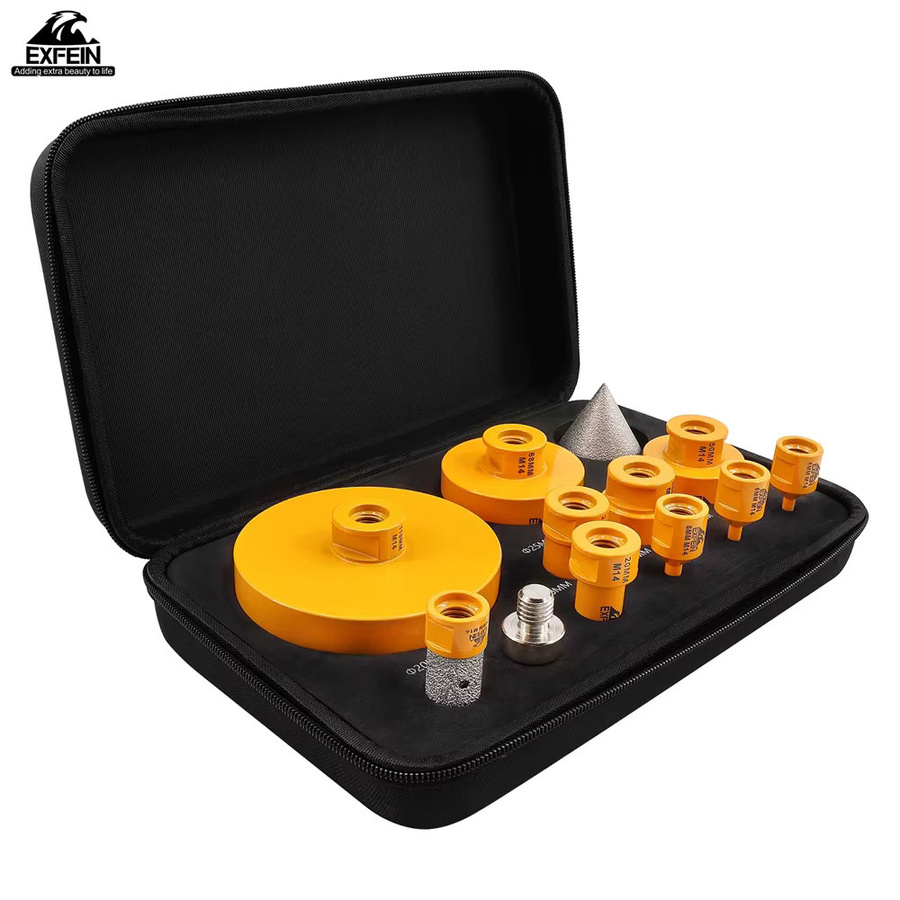 EXFEIN Diamant-Fliesenbohrer-Set, 12-teilig mit Fingerfräser, Fasenbits und Adapter, Durchmesser: 6 mm, 8 mm, 20 mm, 25 mm, 35 mm, 50 mm, 68 mm, 110 mm - Bild 3