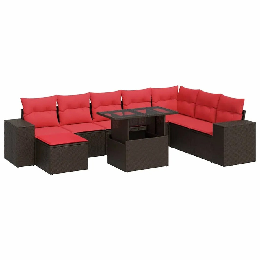 vidaXL 9-teilige Garten-Sofagarnitur in L-Form aus braunem Poly-Rattan und Akazie mit UV-beständigen Kissen - Bild 2