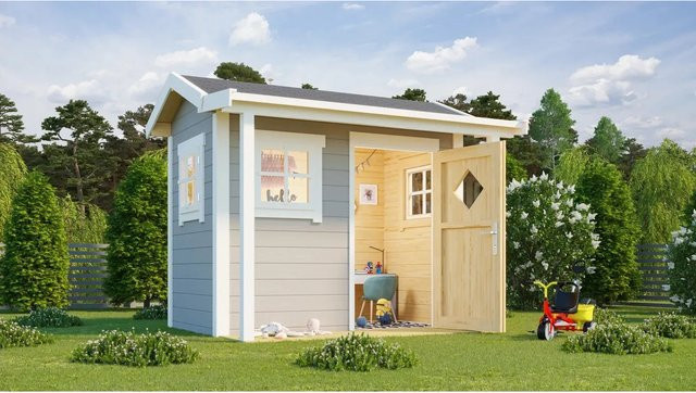 Lasita Maja Kinderspielhaus Pingo aus Massivholz in Grau, B/H/T: 200 x 188 x 120 cm - Bild 1