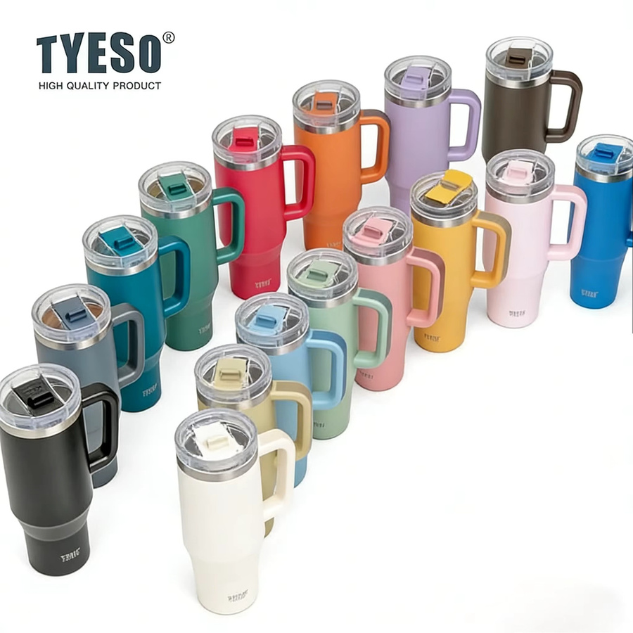 Tyeso Vakuum-Thermobecher mit Griff und Strohhalm aus Edelstahl in Schwarz, 1200 ml - Bild 5