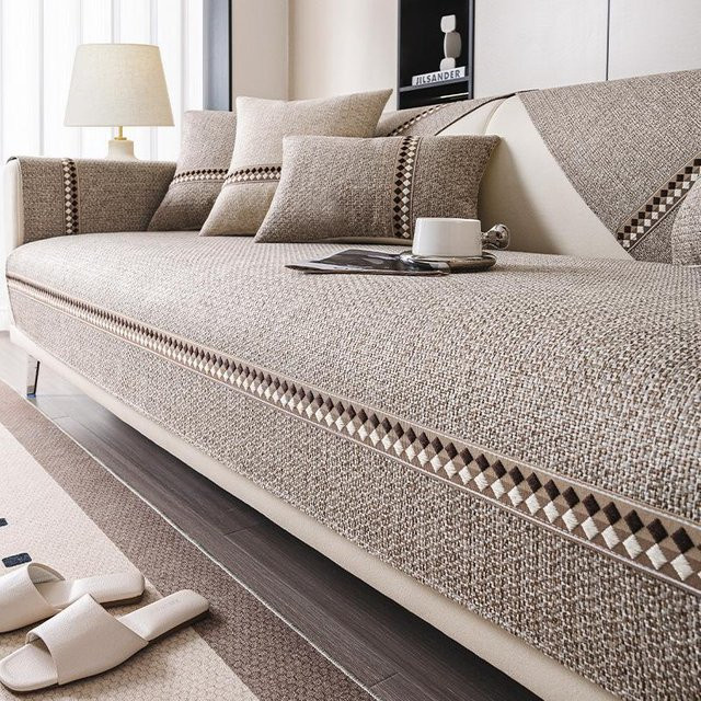 Rutschfester Couch-Schonbezug aus Baumwollleinen von Your Warm Home für Sofa und Sessel, Breite: 90 cm, Tiefe: 210 cm - Bild 1