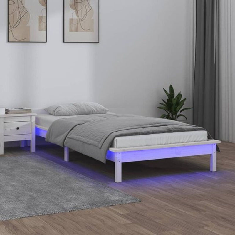 Massivholzbett aus Kiefer mit LED-Beleuchtung von vidaxl in Weiß, B/T/H: 100 x 200 cm - Bild 1