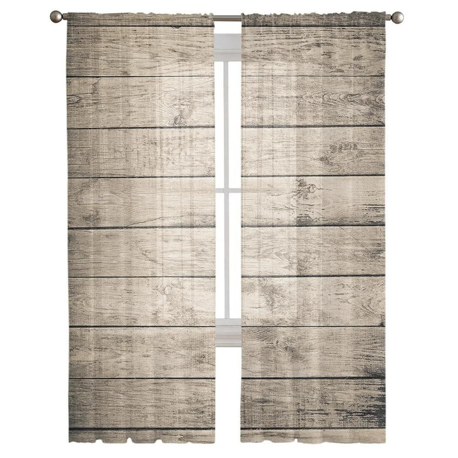 Yiran Furniture Tüllvorhang mit Holzplankenstruktur aus transparentem Voile, Blickdicht-Sichtschutz mit Ösen, Breite: 135 cm, Höhe: 115 cm - Bild 1