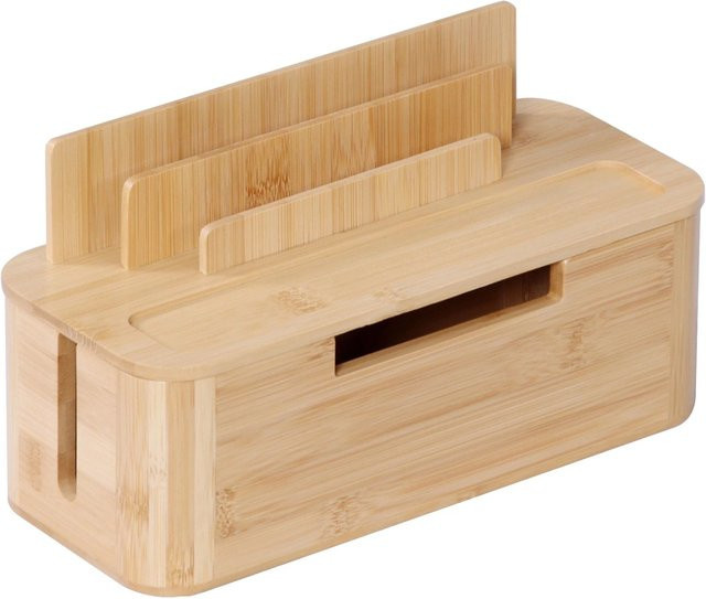 Relaxdays Kabelbox aus Bambus in Natur mit Handyhalter, B/T/H: 30 x 16 x 13 cm - Bild 1