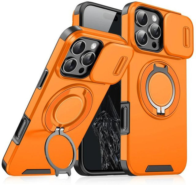 WAYN Schutzhülle mit magnetischer Halterung und Schiebekameraabdeckung für iPhone 17 16 15 14 13 12 11 Pro Max Plus, Orange - Bild 1
