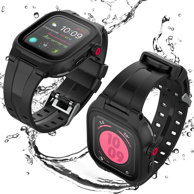 Shellbox Gehäuse für Apple Watch 4, 5, 6, 44 mm, Silikon, Schwarz, Unisex - Bild 1