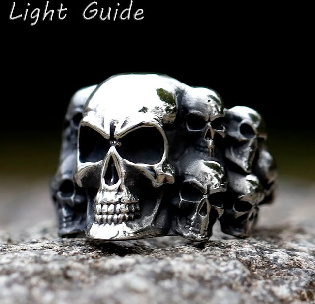 Ring Totenkopf, Edelstahl, Silber, Vintage, Herren - Bild 1