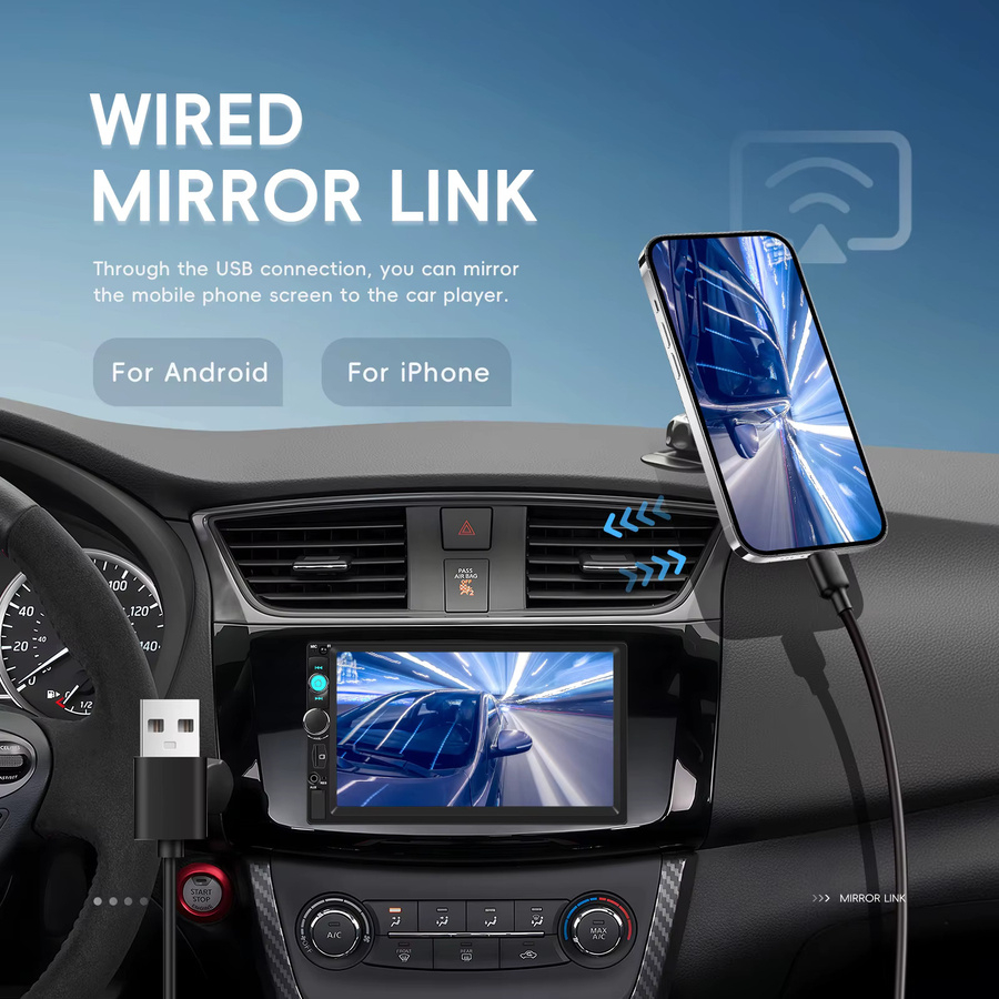 Podofo Multimedia-Autoradio mit 7 Zoll Touchscreen, Bluetooth, Mirror Link und FM-Radio in Schwarz - Bild 3