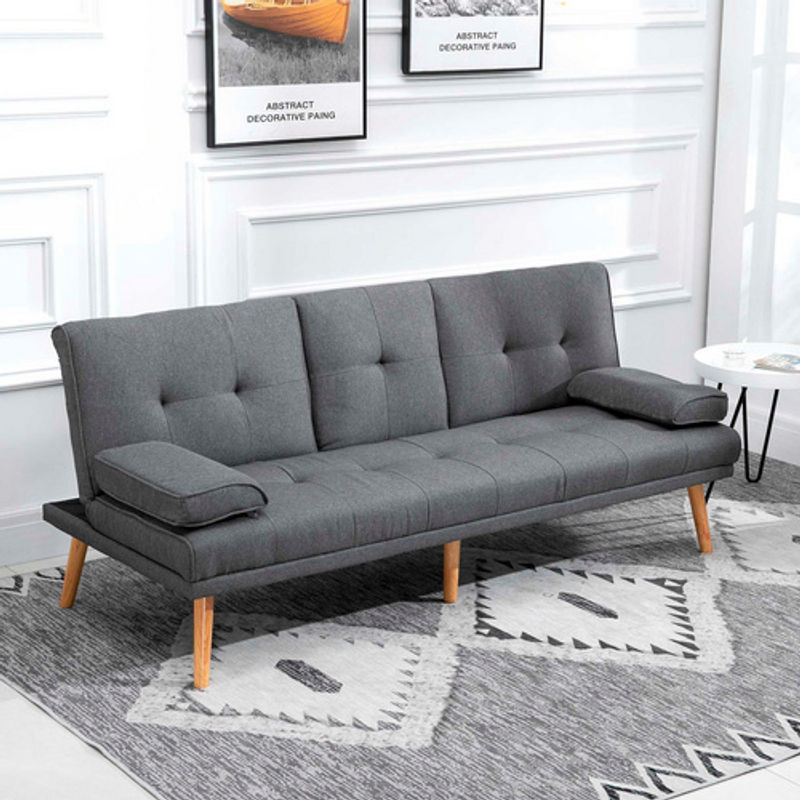 HOMCOM 3-Sitzer Schlafsofa in Leinenoptik mit klappbarem Tisch und Becherhalter, Skandi-Design, Grau, B: 181 cm, T: 95,5 cm, H: 72 cm - Bild 5