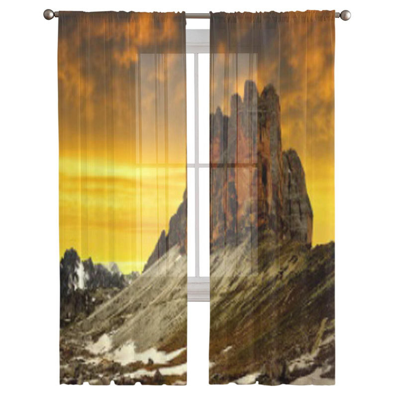 Binchi Outdoor Equipment Transparenter Tüll-Vorhang mit Tre Cime Di Lavaredo Motiv in Gelb, Breite: 135 cm, Höhe: 114 cm - Bild 2