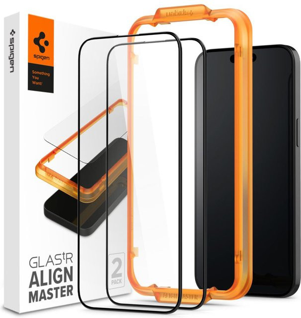 Spigen GlastR Align Master Schutzfolie aus gehärtetem Glas für Apple iPhone 15, 2er-Set, Schwarz - Bild 1