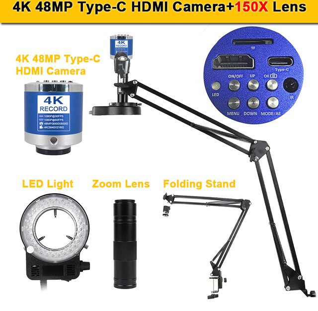 YIZHAN Digitalmikroskop mit 1-150X Zoom, HD 4K 48MP 1080P Industriekamera für Elektronik mit USB-C und HDMI Anschluss - Bild 1