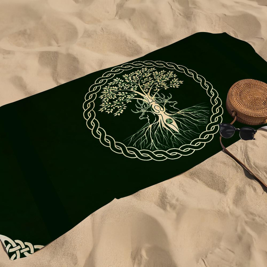 Lebensbaum Mode Yggdrasil Strandtuch aus Fleece-Stoff, schnelltrocknend und saugfähig, B/H: 40 x 70 cm - Bild 1