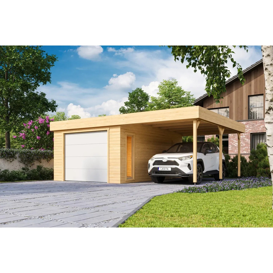 LASITA MAJA Blockgarage Bahamas aus Holz in Braun-beige Natur mit Sektionaltor und Stufendach, B/T: 820 x 560 cm - Bild 3