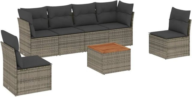 vidaXL 7-teilige Garten-Sofagarnitur in Grau aus Poly-Rattan mit Sitzkissen und Stauraum - Bild 1