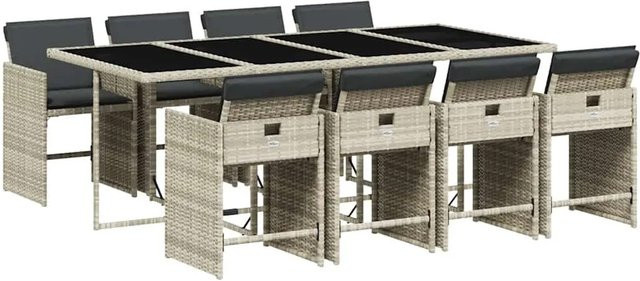 vidaXL 9-teilige Garten-Essgruppe aus Poly-Rattan in Anthrazit und Hellgrau mit wetterfesten Kissen und Hartglas-Tischplatte - Bild 1
