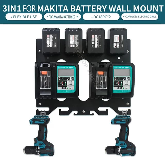 Wandhalterung für Makita Ladegeräte und Akkus 14,4 V/18 V in Schwarz - Bild 1