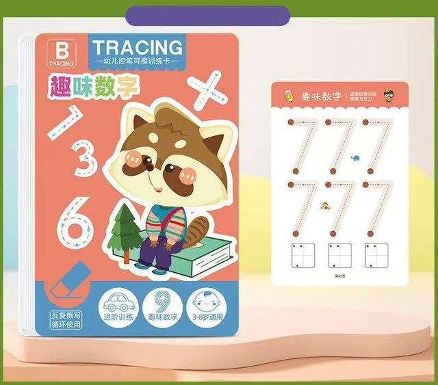 Wiederverwendbares Handschrift-Übungsbuch für Kinder von Fancy Homeware mit Zahlen zum Lernen der Feinmotorik und Schreibtraining, 32 Seiten, Mehrfarbig - Bild 1