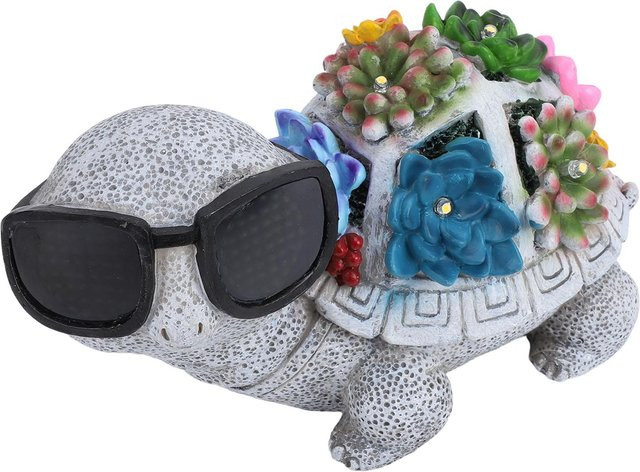 Koogeelife Solarbetriebene Schildkrötenstatue aus Harz mit LED-Licht in Grau für Garten, Terrasse und Balkon - Bild 1