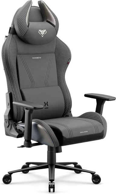 DIABLO CHAIRS Gaming-Stuhl X-Horn Rainbow Grey aus Stoff mit Kopfstütze und Armlehnen - Bild 1