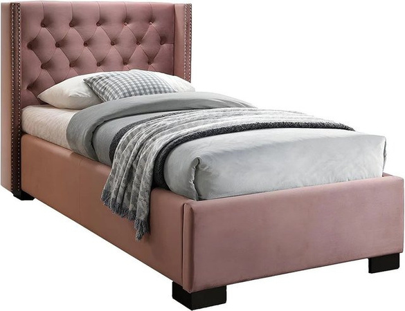 Vente-unique Bettrahmen Massimo Polsterbett aus Samt in Rosa, B/T/H: 90 x 200 x 216 cm