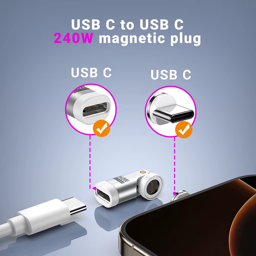 AUFU Magnetischer USB-C auf USB-C OTG Adapter mit 9-Pin-Anschluss und 240 W Schnellladefunktion für MacBook, iPhone 16, iPhone 15, iPad und Laptop - Bild 5