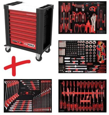 KS Tools Performanceplus Werkstattwagen-Satz P10 mit 241 Werkzeugen und 4 Schubladen, Schwarz-Rot - Bild 1