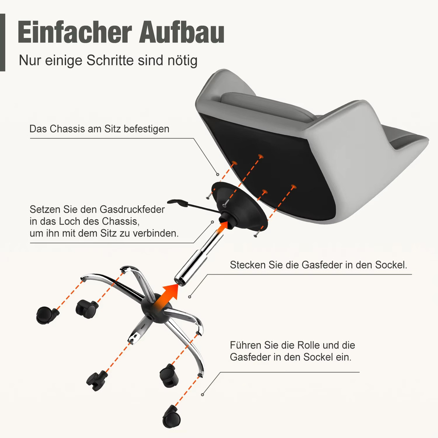 HIAZURM Schminkstuhl in Grau mit atmungsaktivem Polsterkissen, 360 Grad drehbar und höhenverstellbar mit Aluminium-Fünf-Stern-Fußkreuz und Rollen - Bild 4