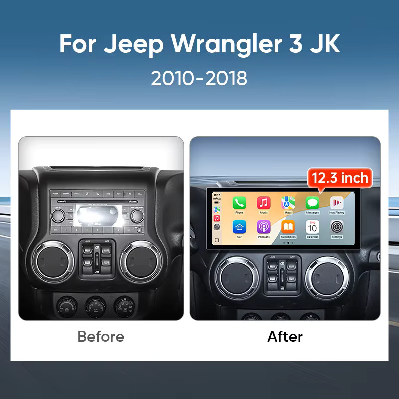 Ainavi Android Autoradio für Jeep Wrangler JK mit 12,3 Zoll Display, Bluetooth, GPS und Carplay, Schwarz - Bild 3