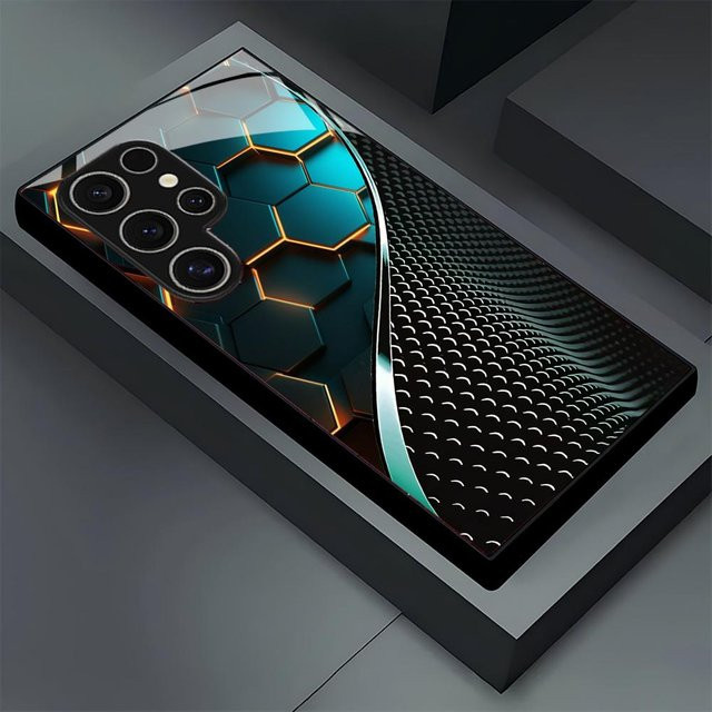 Handyhülle aus Glas in Holzoptik mit Wabenmuster für Samsung Galaxy S26 S25 S24 S23 S22 S21 S20 Ultra Plus 5G, mattiert, Schwarz/Braun/Mehrfarbig - Bild 1