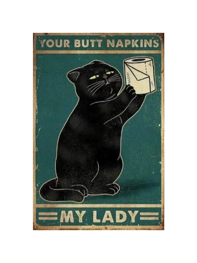 Vintage Metallschild Potdemiel mit lustiger Katze in Schwarz als Retro Wanddeko - Bild 2