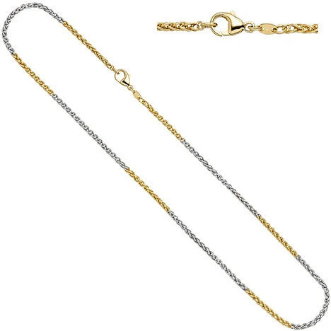 Colfem Zopfkette 585 Gelbgold, Weißgold bicolor, 2 mm, 42 cm, Unisex - Bild 1